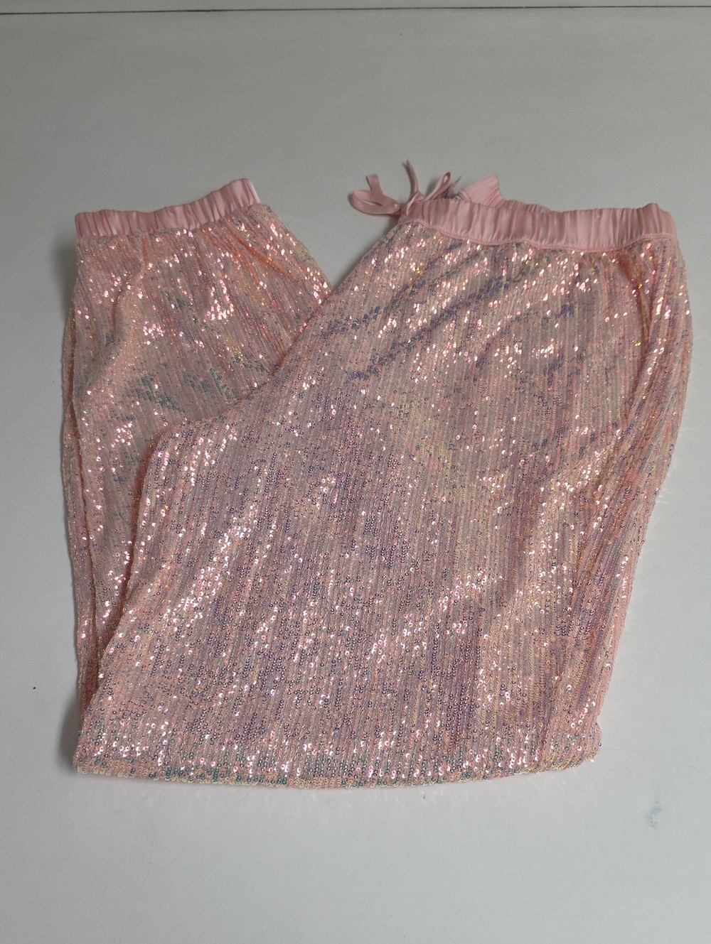 Victoria's Secret Sequin Bling Jogger Drawstring Relax Lounge Pink Pant NWOT